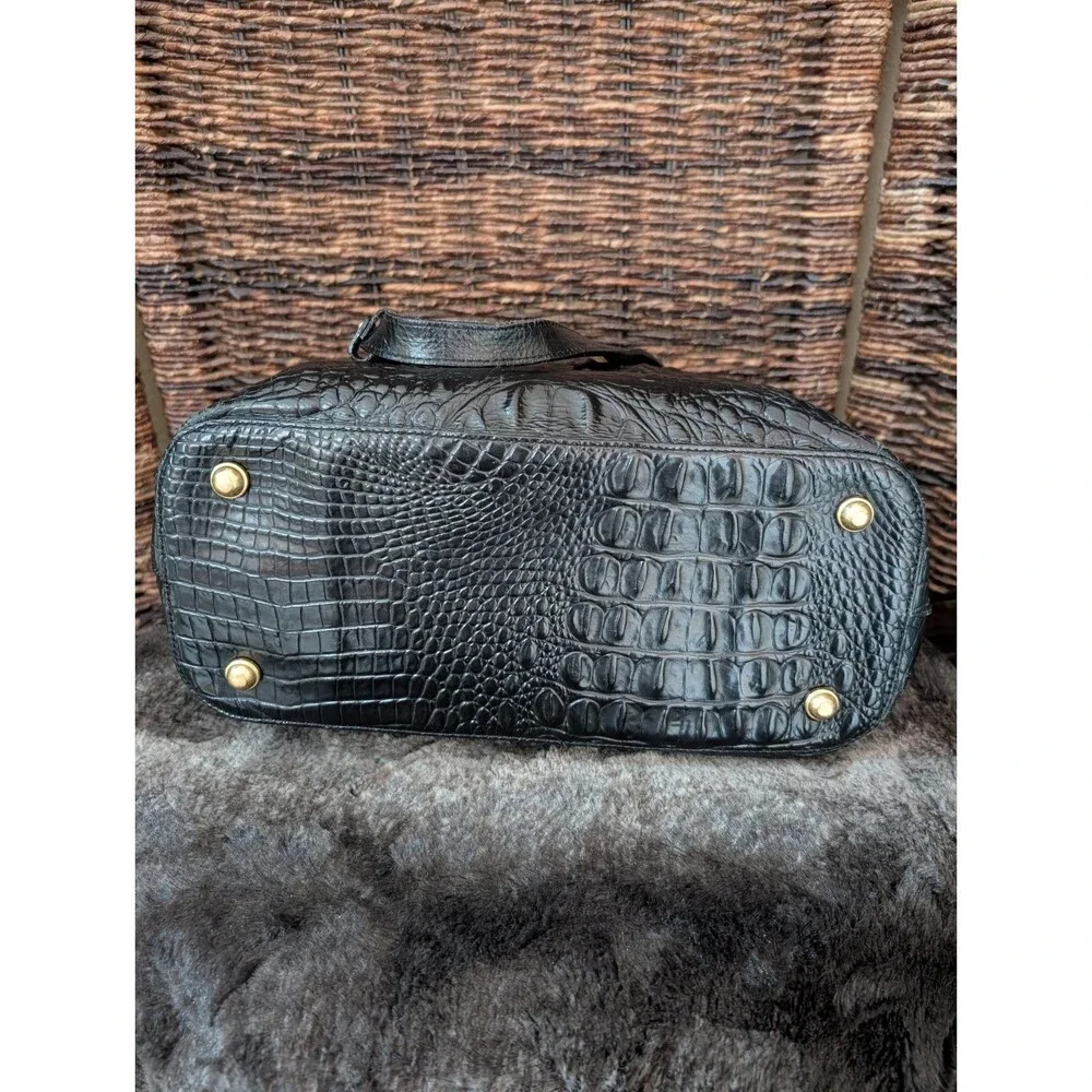 Brahmin Asher Medium Tote Bag Leather Croc Embossed Black Shoulder Purse Exotic